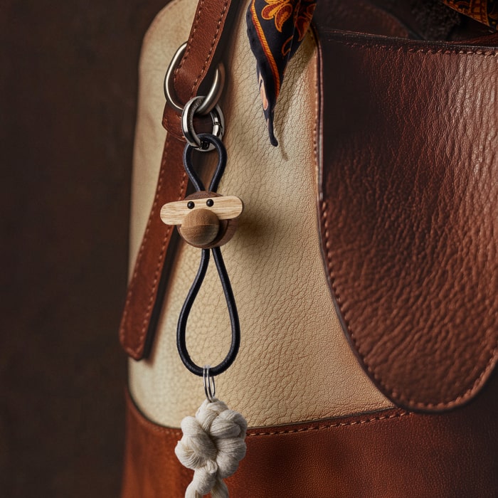 Kay Bojesen Monkey Bag Charm, Silver/Black Leather