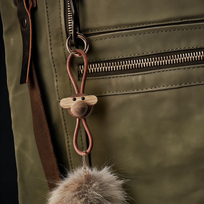 Kay Bojesen Monkey Bag Charm, Gold/Natural Leather
