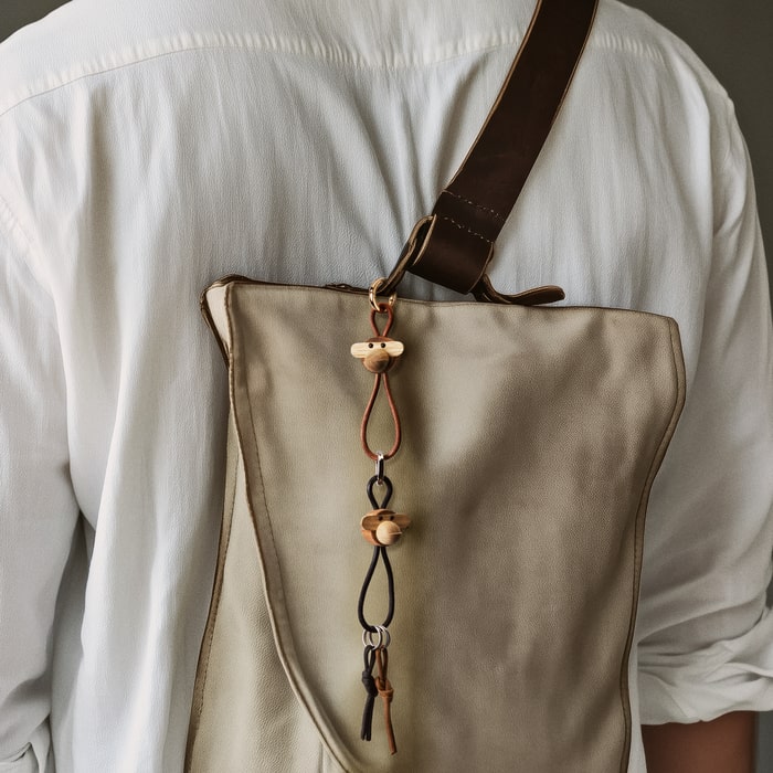 Kay Bojesen Monkey Bag Charm, Gold/Natural Leather