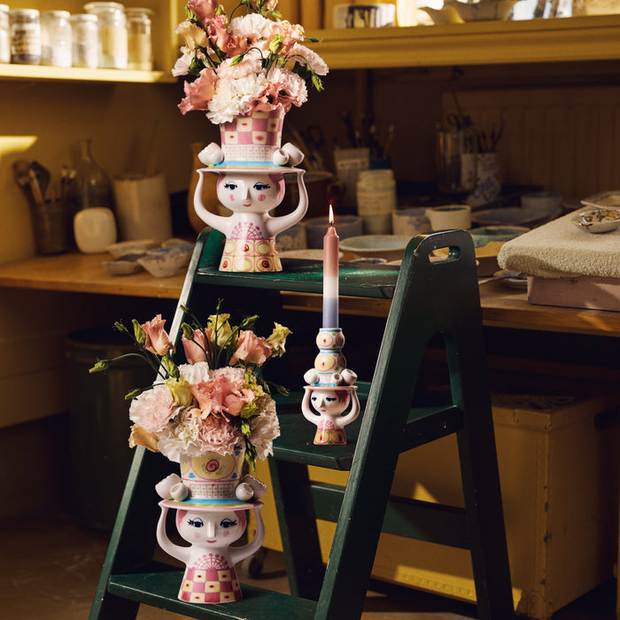 Bjørn Winblad Lady With Hat Vase, Pink/Yellow
