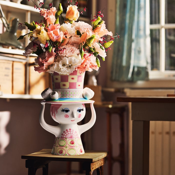 Bjørn Winblad Lady With Hat Vase, Pink/Yellow