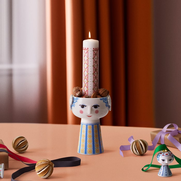 Bjørn Wiinblad Eva Advent Candle, White with Decorations, H: 9.8"