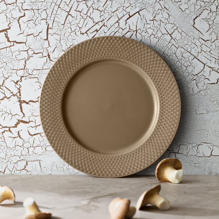 Lyngby Porcelæn Rhombe Earth Dinner Plate, Clay, Ø: 10.6"