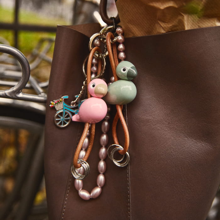 Kay Bojesen Bird Bag Charm, Rose/Natural Leather
