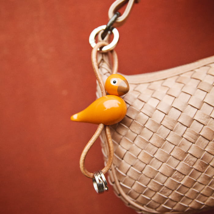 Kay Bojesen Bird Bag Charm, Orange/Natural Leather