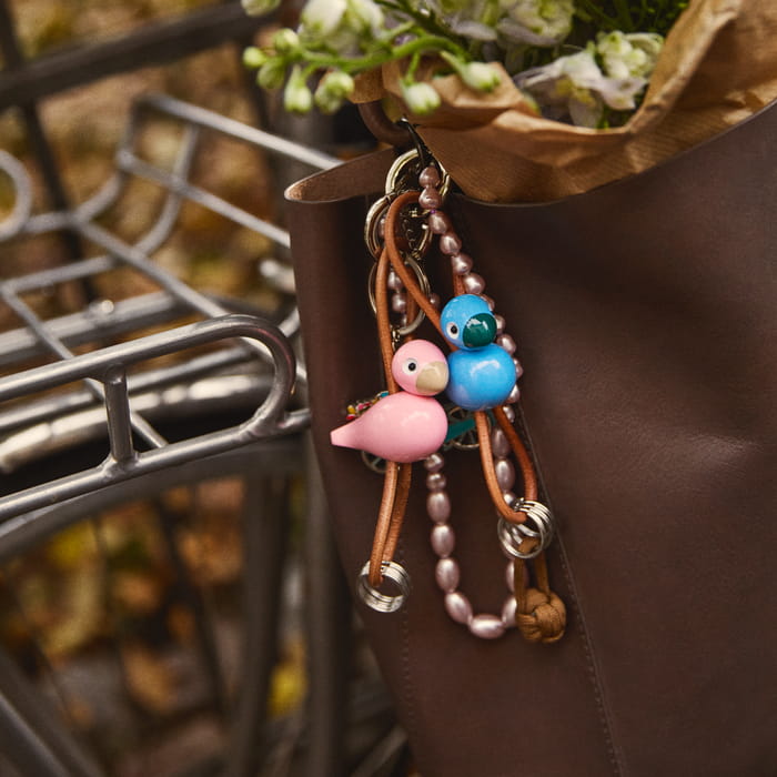 Kay Bojesen Bird Bag Charm, Blue/Natural Leather