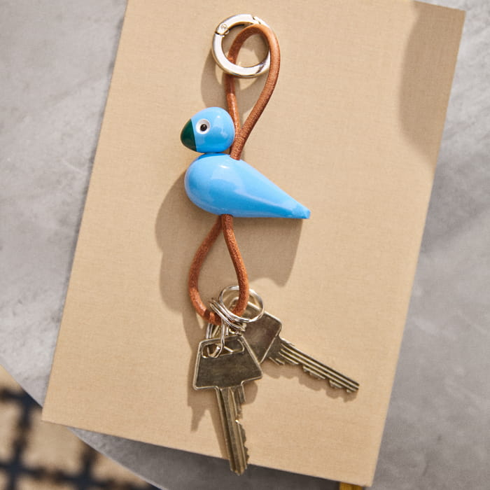 Kay Bojesen Bird Bag Charm, Blue/Natural Leather