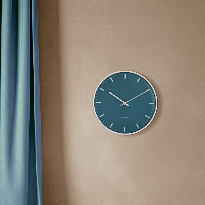 Arne Jacobsen City Hall Wall Clock, Medium, Blue, Ø: 8.3”