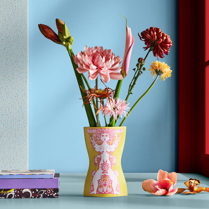 Bjørn Wiinblad Nina Vase, Yellow/Pink, H: 8.7"