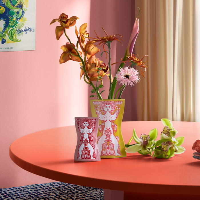 Bjørn Wiinblad Nina Vase, Yellow/Pink, H: 8.7"