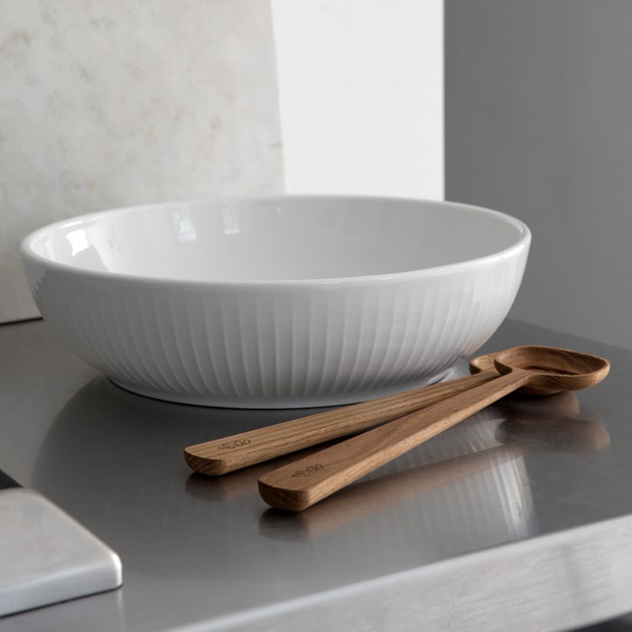 Kähler Hammershøi Salad Serving Set, Oak, D: 10.6"