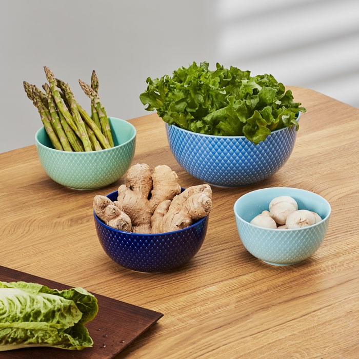 Lyngby Porcelæn Rhombe Color Serving Bowl, Blue, Ø: 6.9"