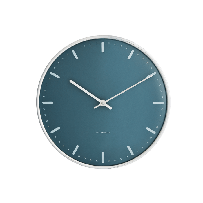 Arne Jacobsen City Hall Wall Clock, Medium, Blue, Ø: 8.3”