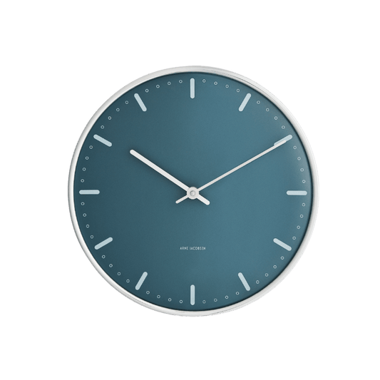 Arne Jacobsen City Hall Wall Clock, Medium, Blue, Ø: 8.3”