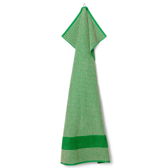 JUNA Check Towels, Green/Sand