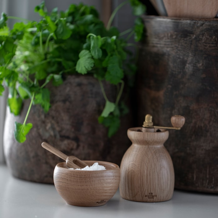 Kay Bojesen Menageri Salt Cellar With Spoon, Oak, H: 1.6"
