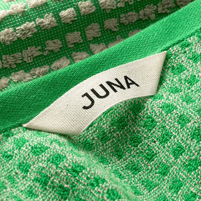 JUNA Check Towels, Green/Sand