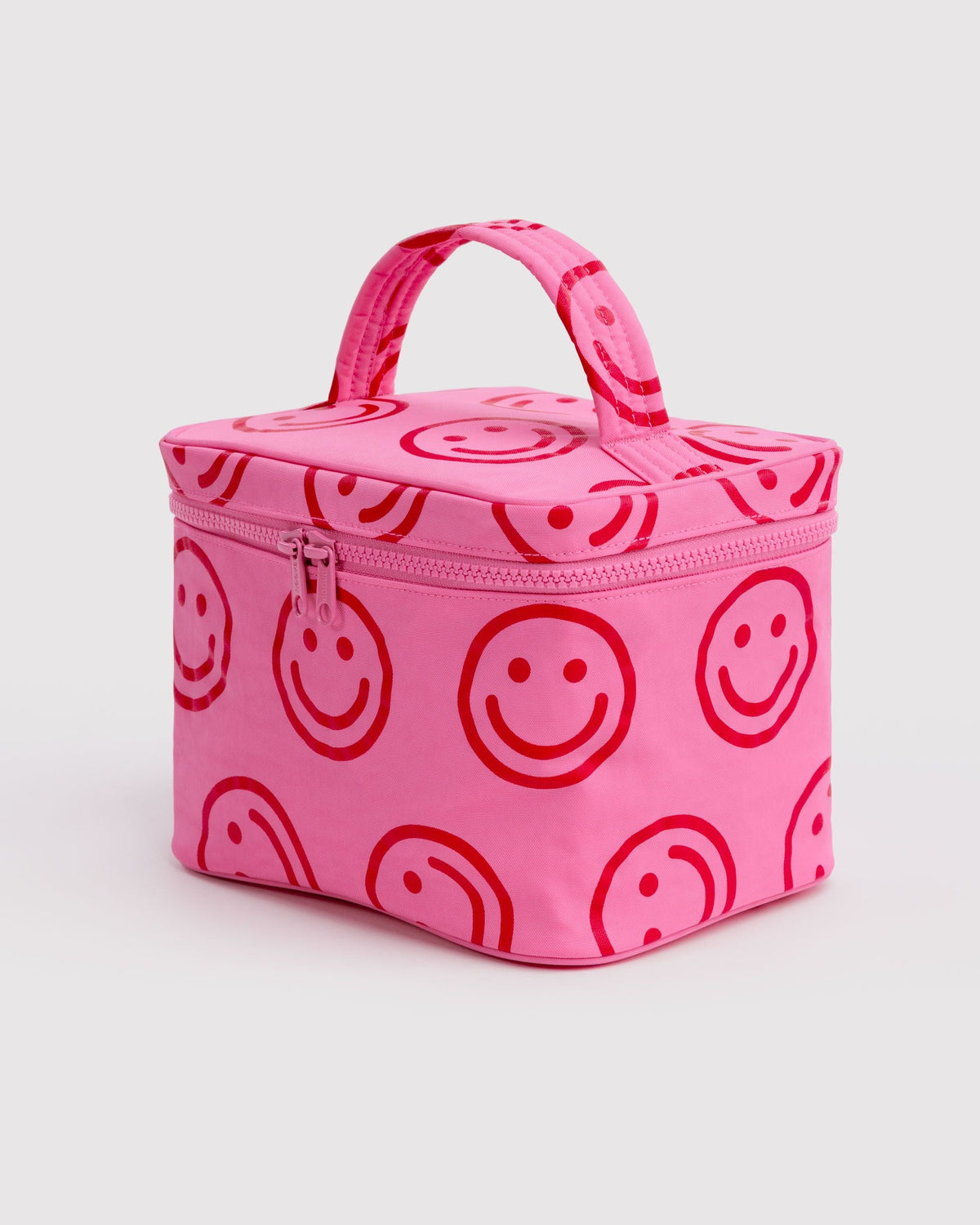 BAGGU Large Cosmetic Case in Azalea Pink Happy, front view | Azalea Pink Happy