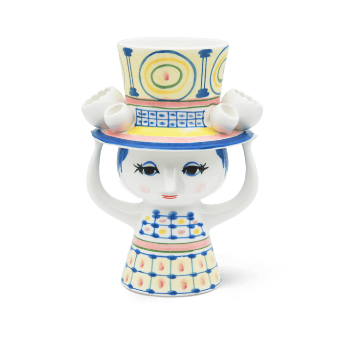 Bjørn Wiinblad Lady with Hat Vase, Blue, H: 8.1"