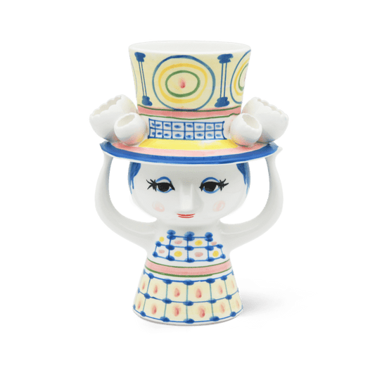 Bjørn Wiinblad Lady with Hat Vase, Blue, H: 8.1"