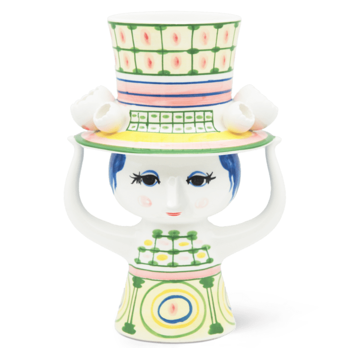 Bjørn Wiinblad Lady with Hat Vase, Green, H: 9.6"