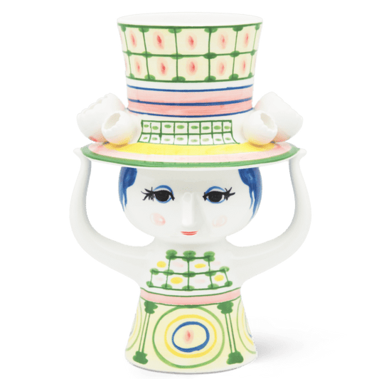 Bjørn Wiinblad Lady with Hat Vase, Green, H: 9.6"