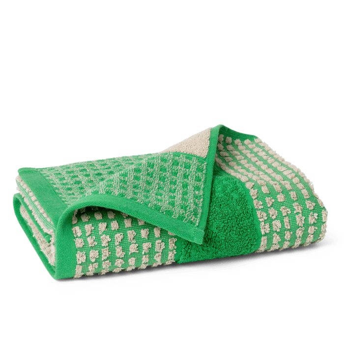JUNA Check Towels, Green/Sand