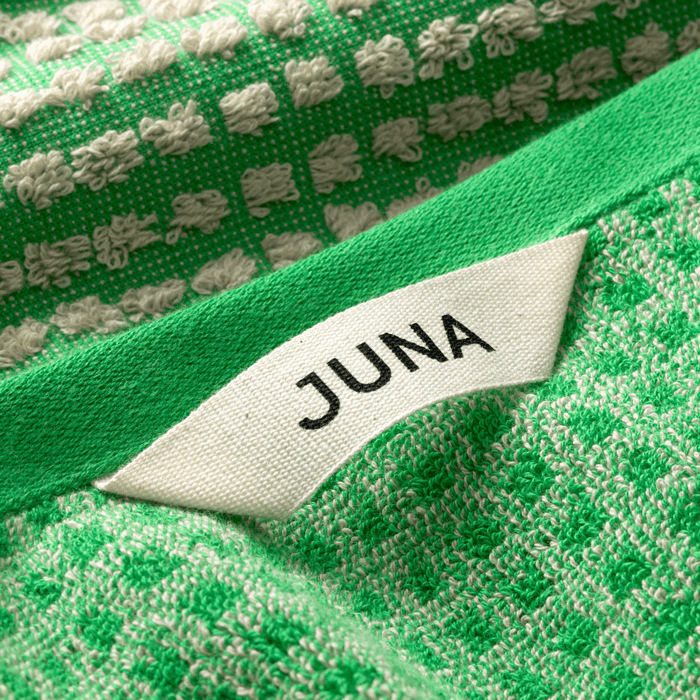 JUNA Check Towels, Green/Sand