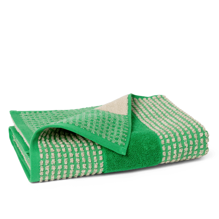 JUNA Check Towels, Green/Sand