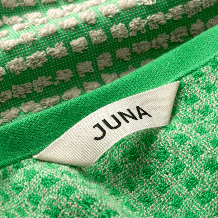 JUNA Check Towels, Green/Sand