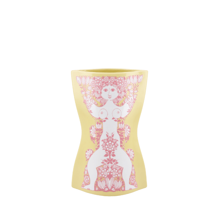 Bjørn Wiinblad Nina Vase, Yellow/Pink, H: 8.7"