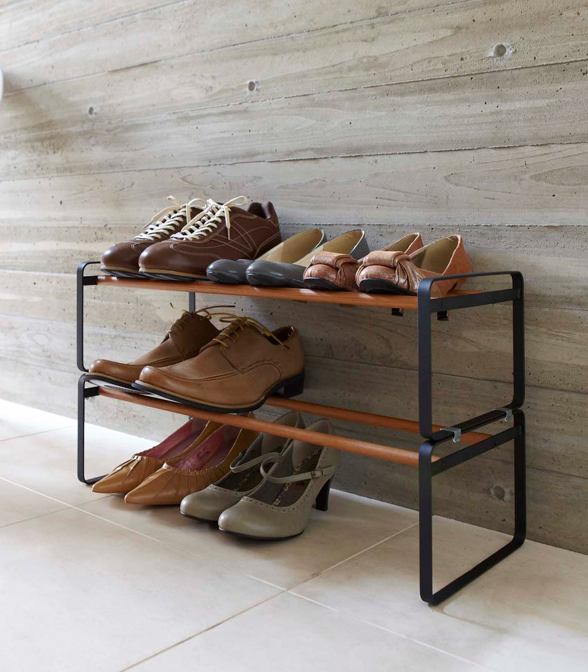 Stackable Shoe Rack (7" H)  - Steel + Wood