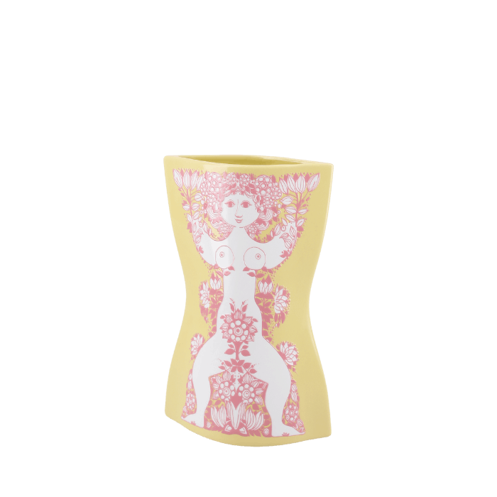 Bjørn Wiinblad Nina Vase, Yellow/Pink, H: 8.7"