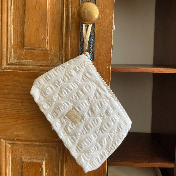 JUNA Nola Makeup Bag, White/White
