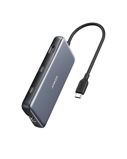Anker 555 8-in-1 USB-C hub with attached host cable and visible side ports