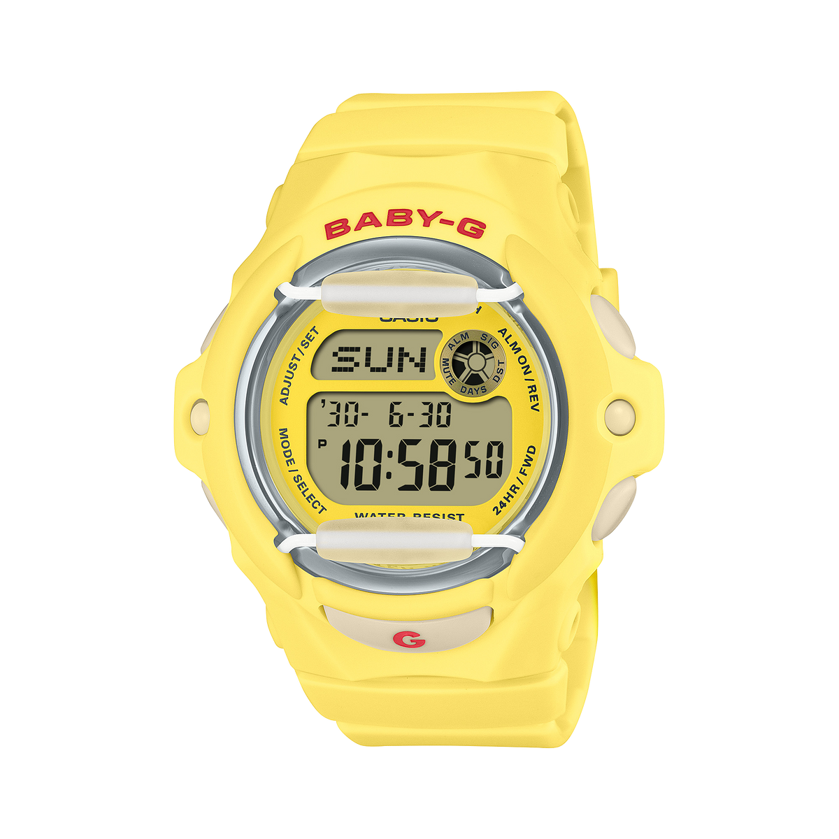 Casio BABY-G BG169CH-9 watch, front view | Yellow