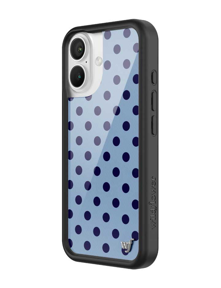 Wild Flower Polka Dot Blue and Navy Blue iPhone Case