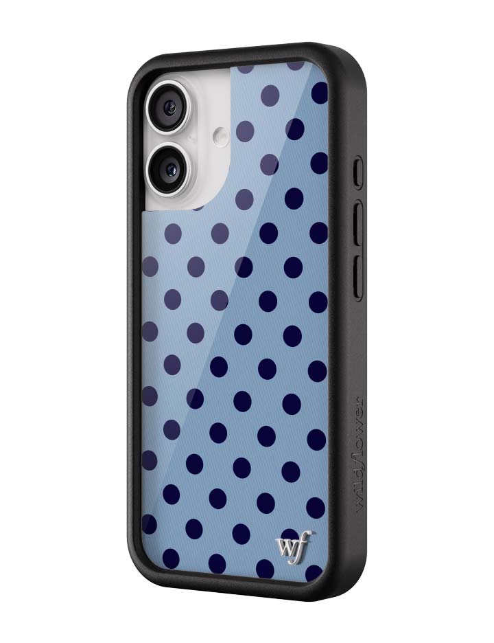 Wild Flower Polka Dot Blue and Navy Blue iPhone Case