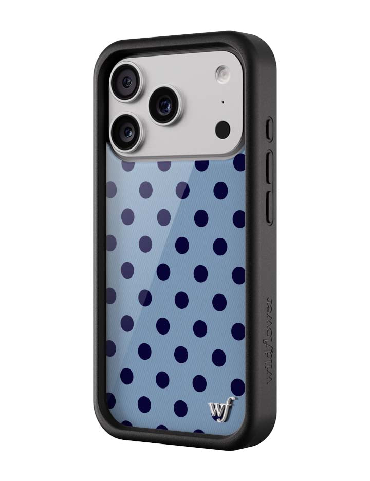 Wild Flower Polka Dot Blue and Navy Blue iPhone Case