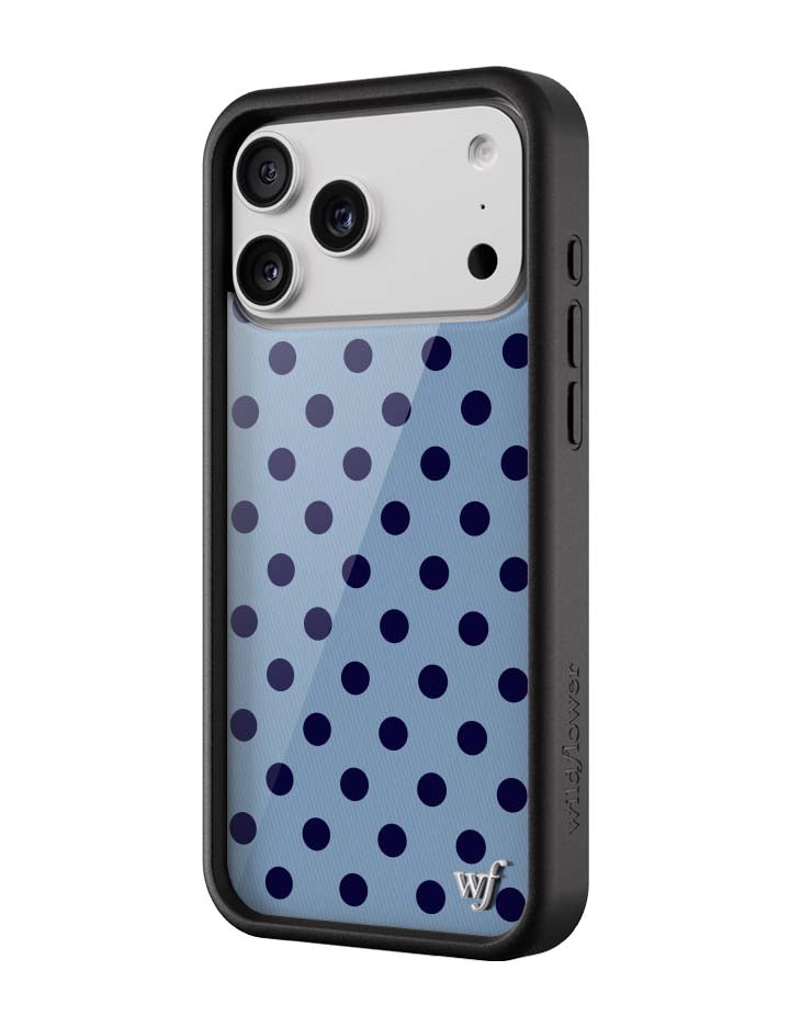 Wild Flower Polka Dot Blue and Navy Blue iPhone Case
