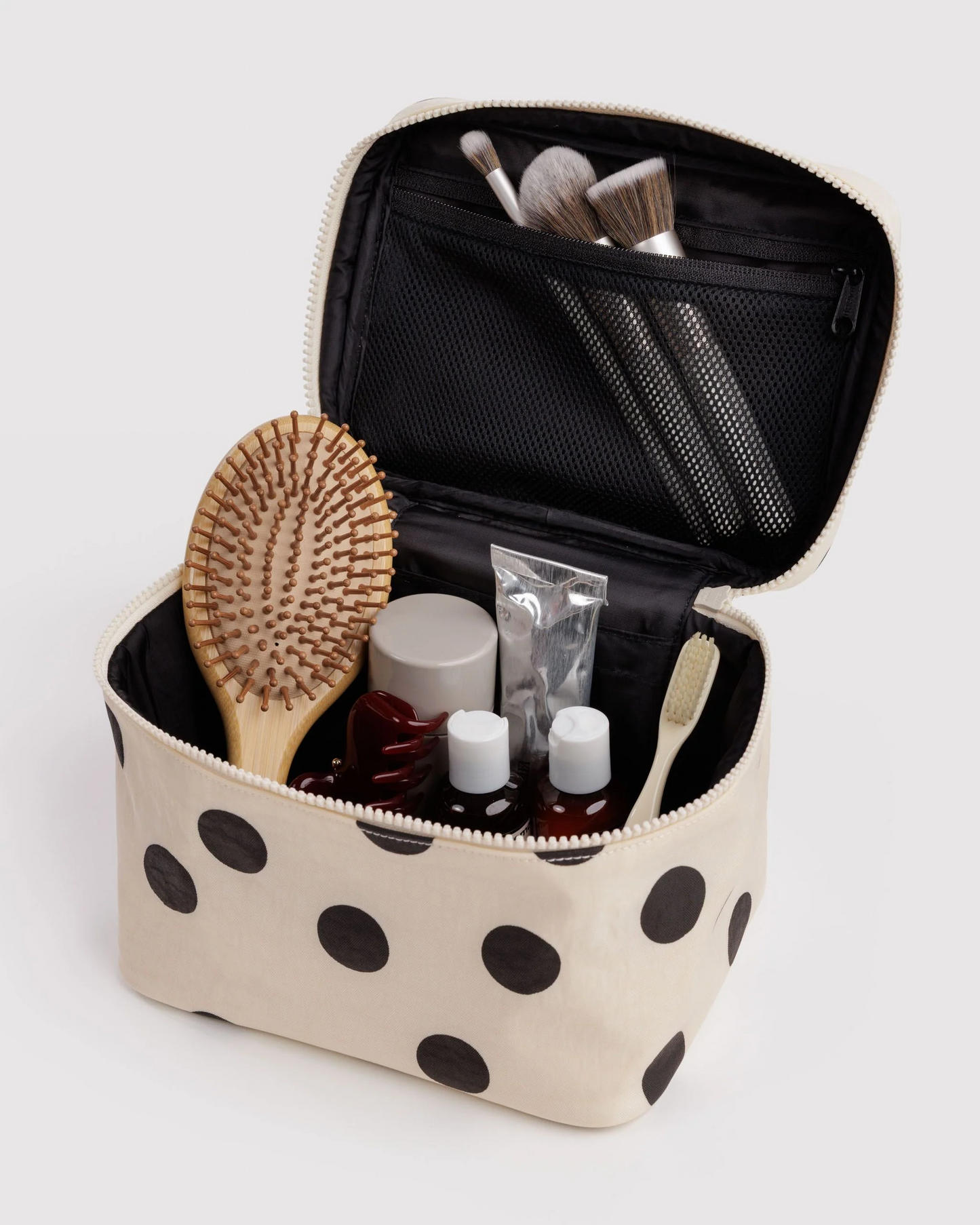 Baggu Large Cosmetic Case | Cream and Black Polka Dot