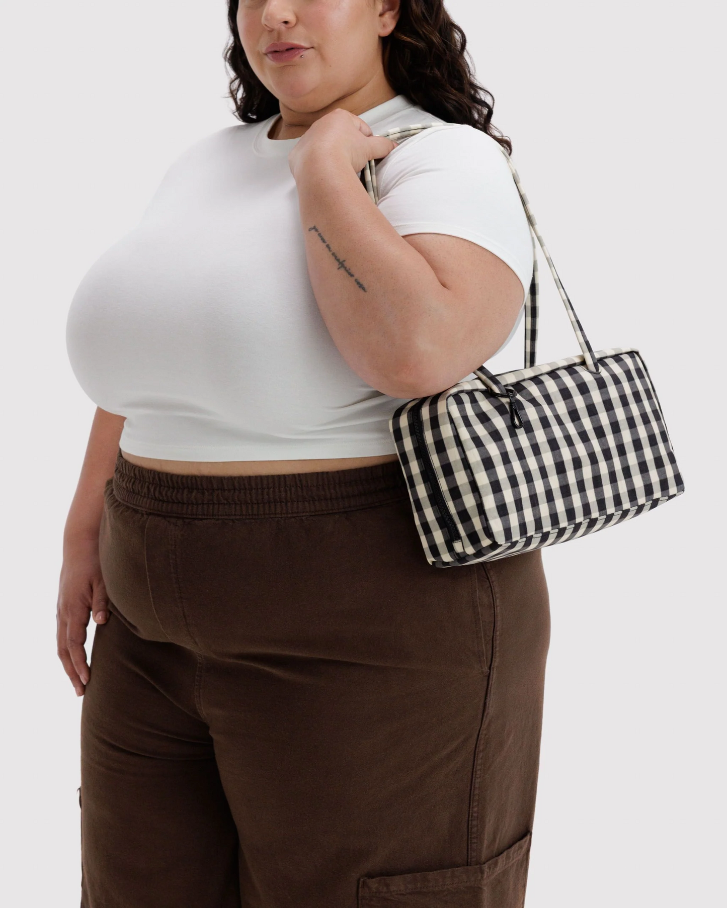 Baggu Nylon Bowler Bag | Black and Cream Gingham 