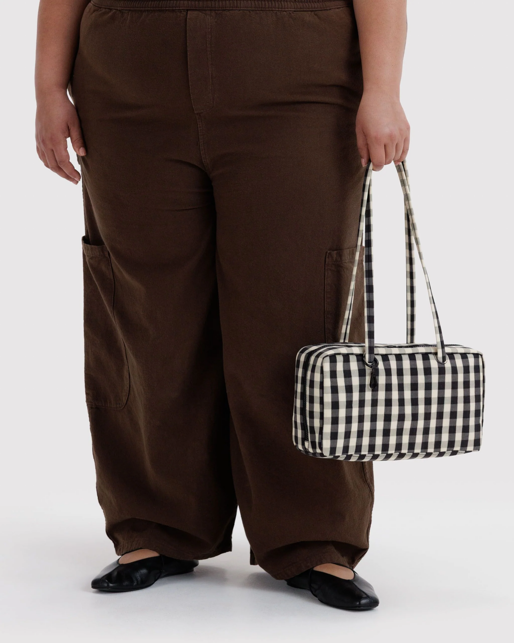 Baggu Nylon Bowler Bag | Black and Cream Gingham 