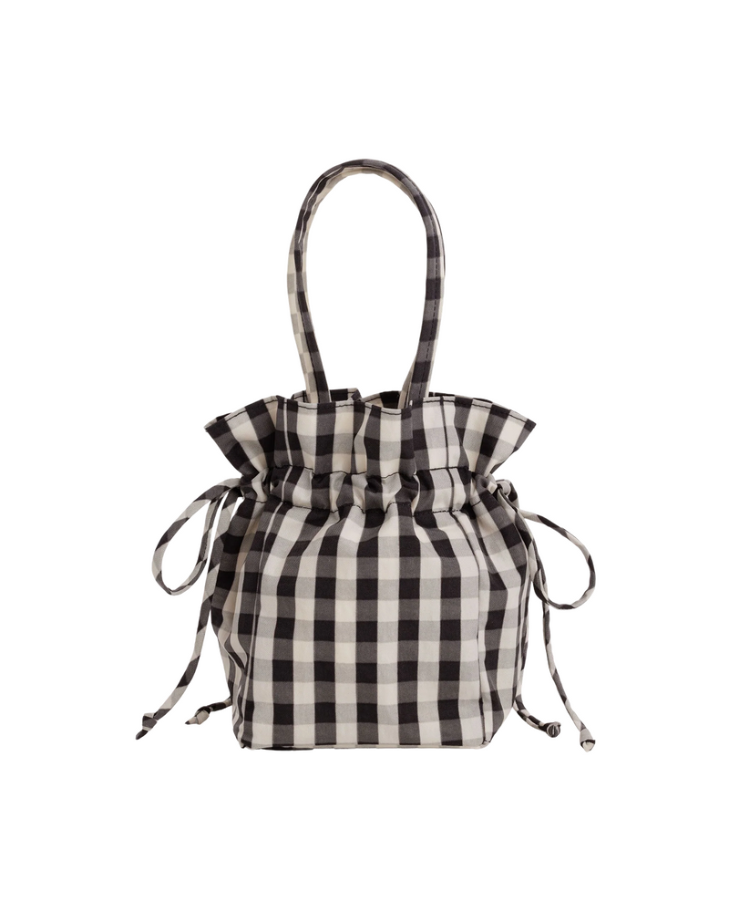 Baggu Nylon Drawstring Bag | Black and Cream Gingham 