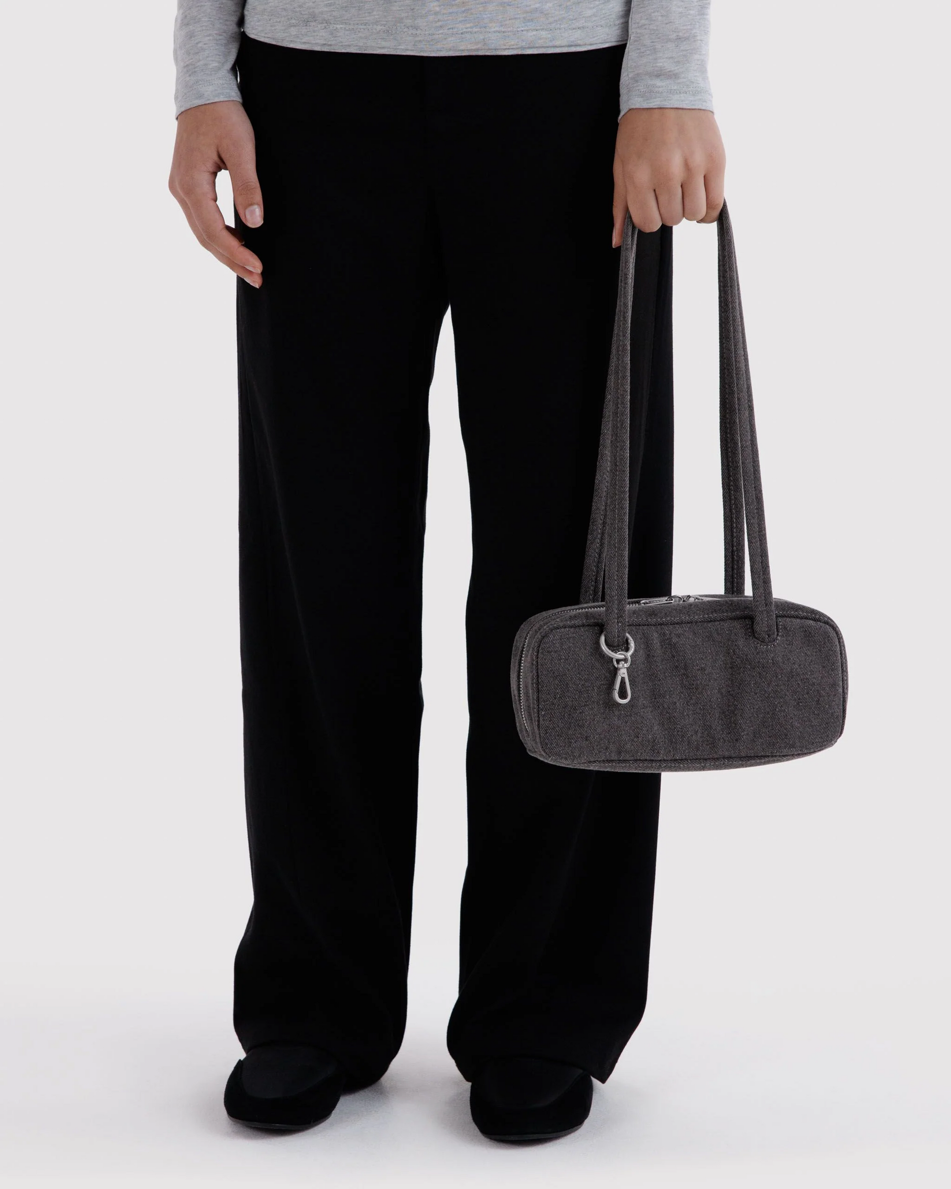 Baggu Small Denim Bowler Bag | Washed Black Denim 
