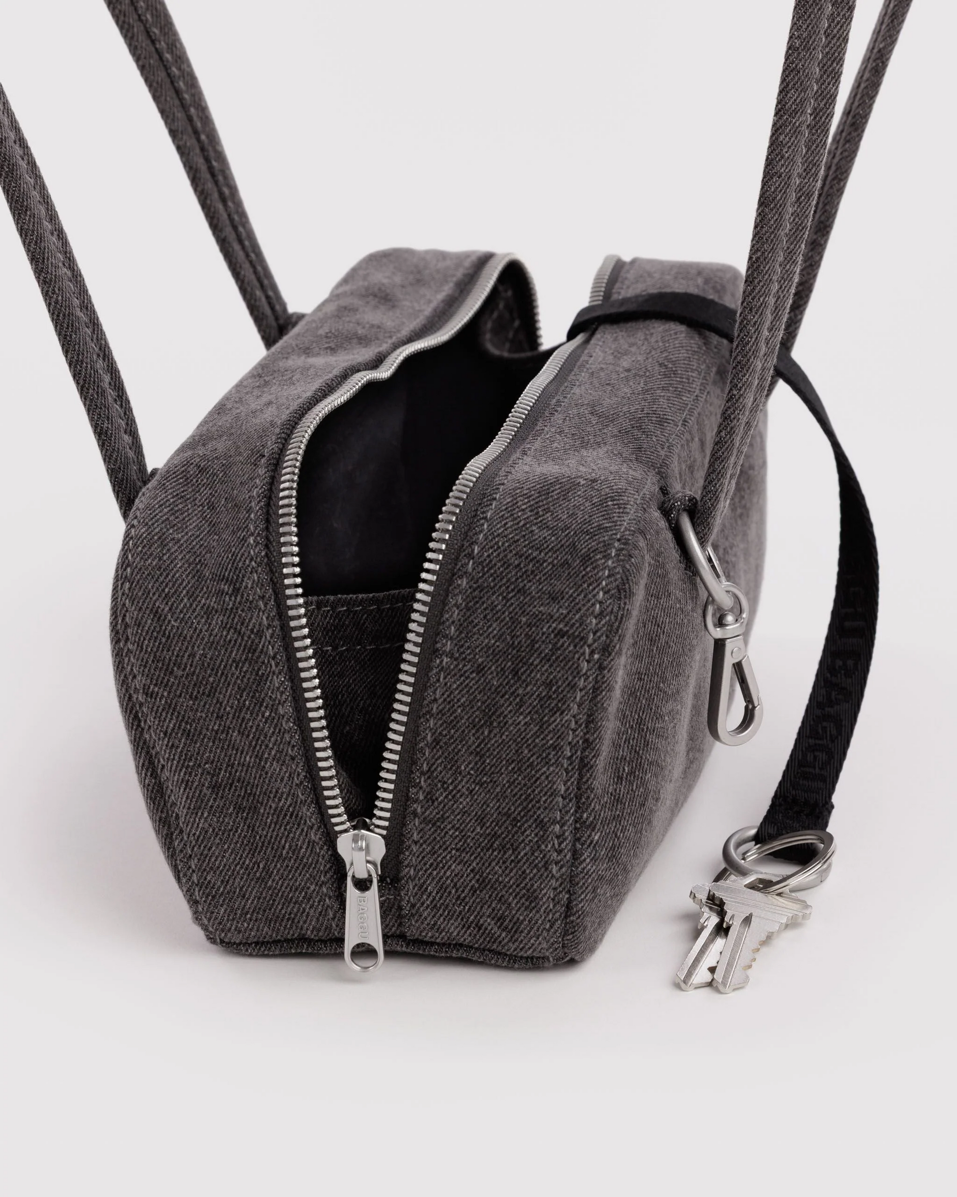 Baggu Small Denim Bowler Bag | Washed Black Denim 