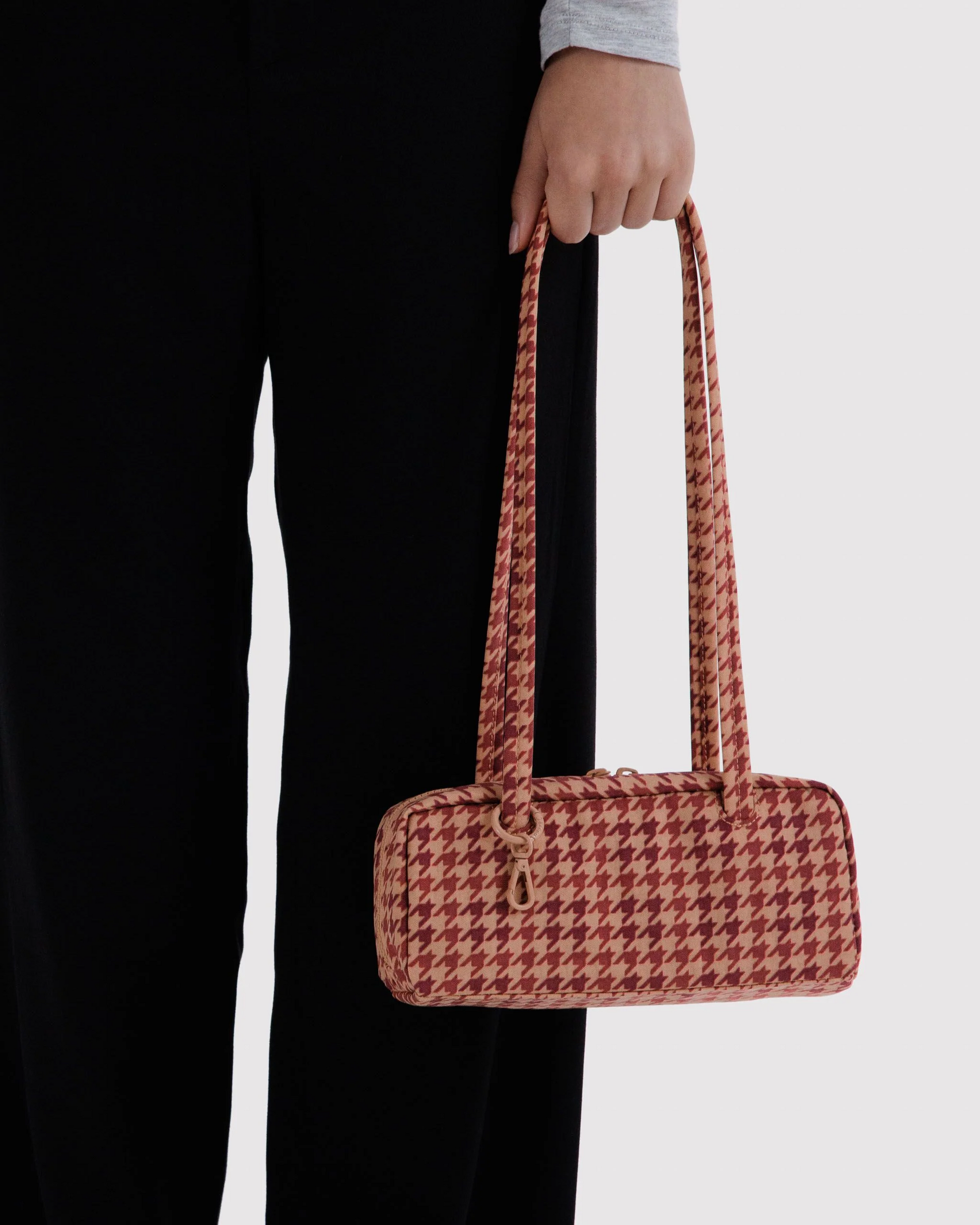 Baggu Small Nylon Bowler Bag | Tan Houndstooth 