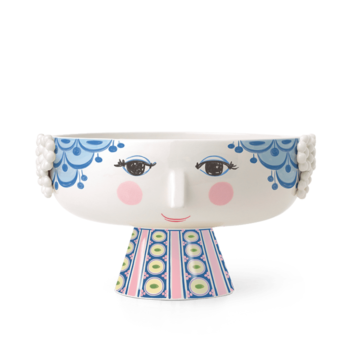 Bjørn Wiinblad Eva Bowl on Stand, Blue, Ø: 9.4"