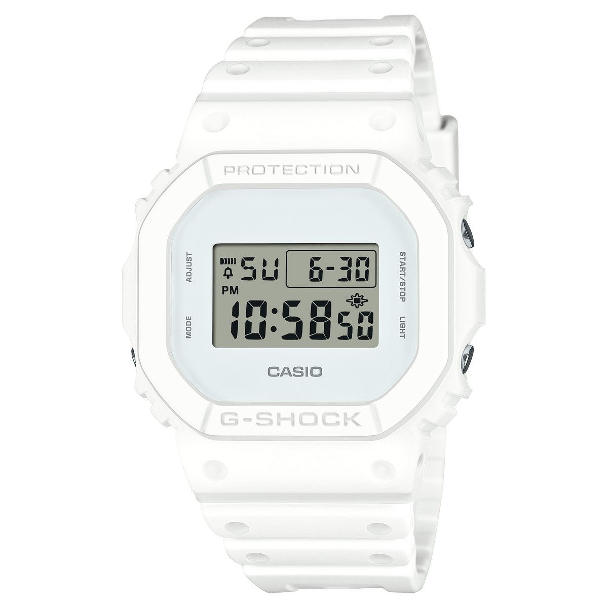G-Shock DW5600WW-7 digital watch, front view | White