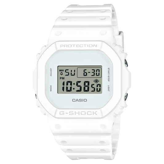 G-Shock DW5600WW-7 digital watch, front view | White